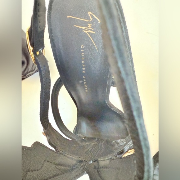 Giuseppe Zannoti Black Suede Leather Gold Wings Cruel 2.0 High Heel Sandals EU41 - Picture 11 of 12